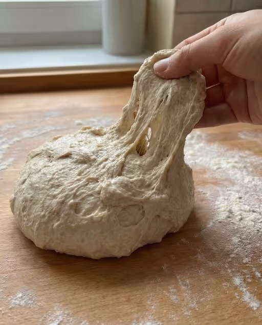 Différence visuelle dans la texture de la pâte avant et après l'autolyse. - Before