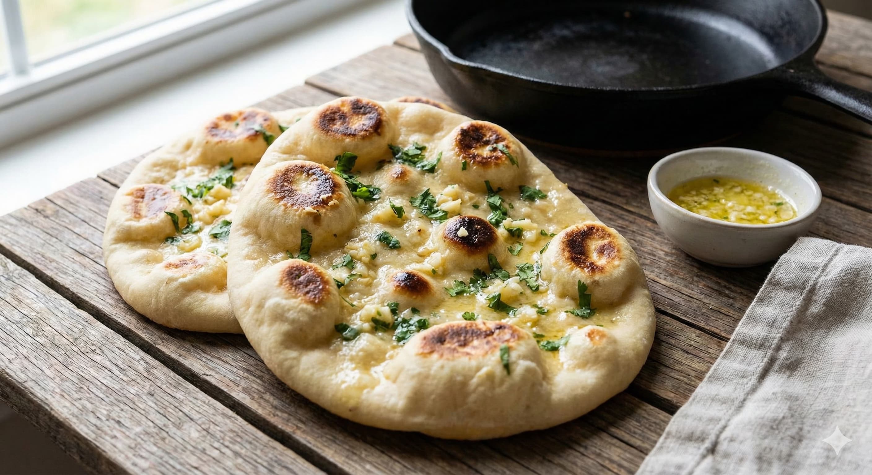 Soft Sourdough Garlic Naan